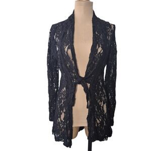 Monteau Black Floral Lace Tie Front Cardigan Goth Fairy Y2K Size Large